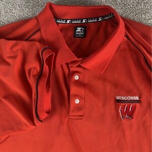 VTG Team Starter Wisconsin Badgers Polo Shirt Red Mens 3XL Performance NCAA Y2K